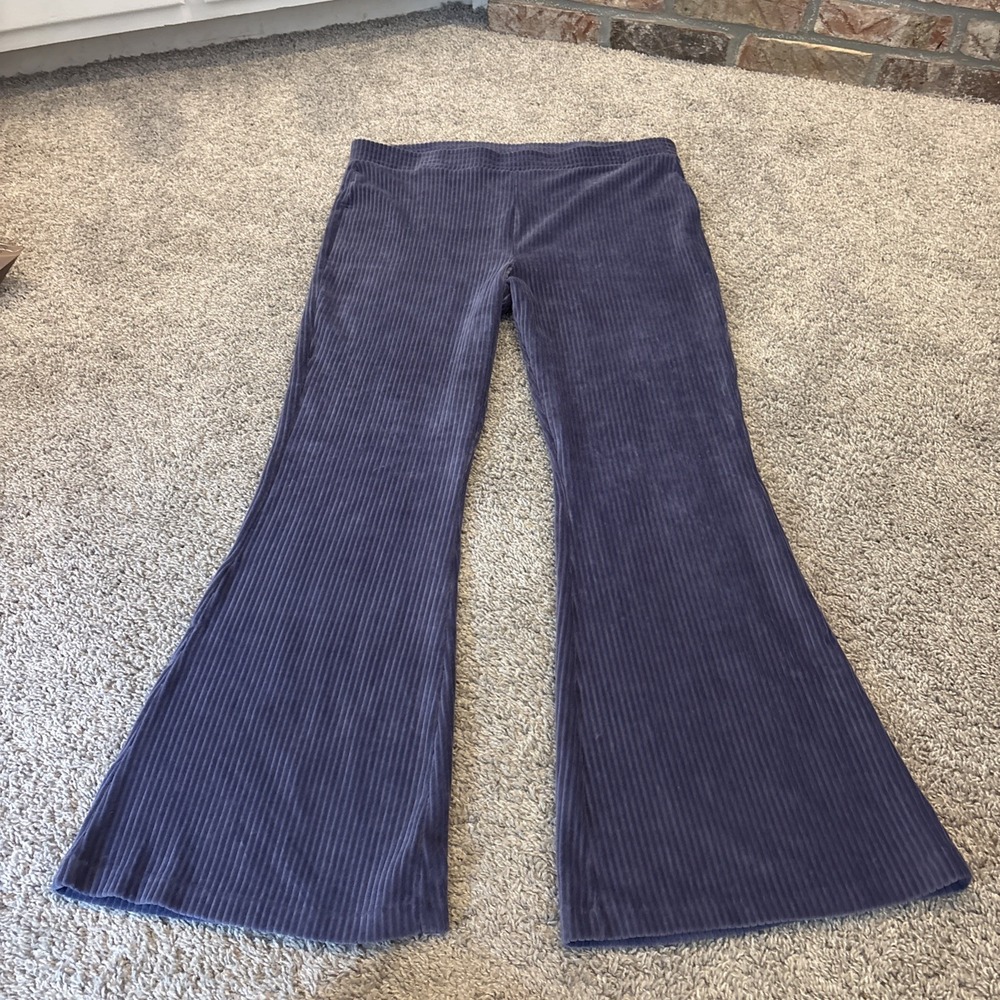 NWT Aerie Pant Corduroy Flare Wide Leg Pull On Ribbed High Rise Blue 2XL 38x33